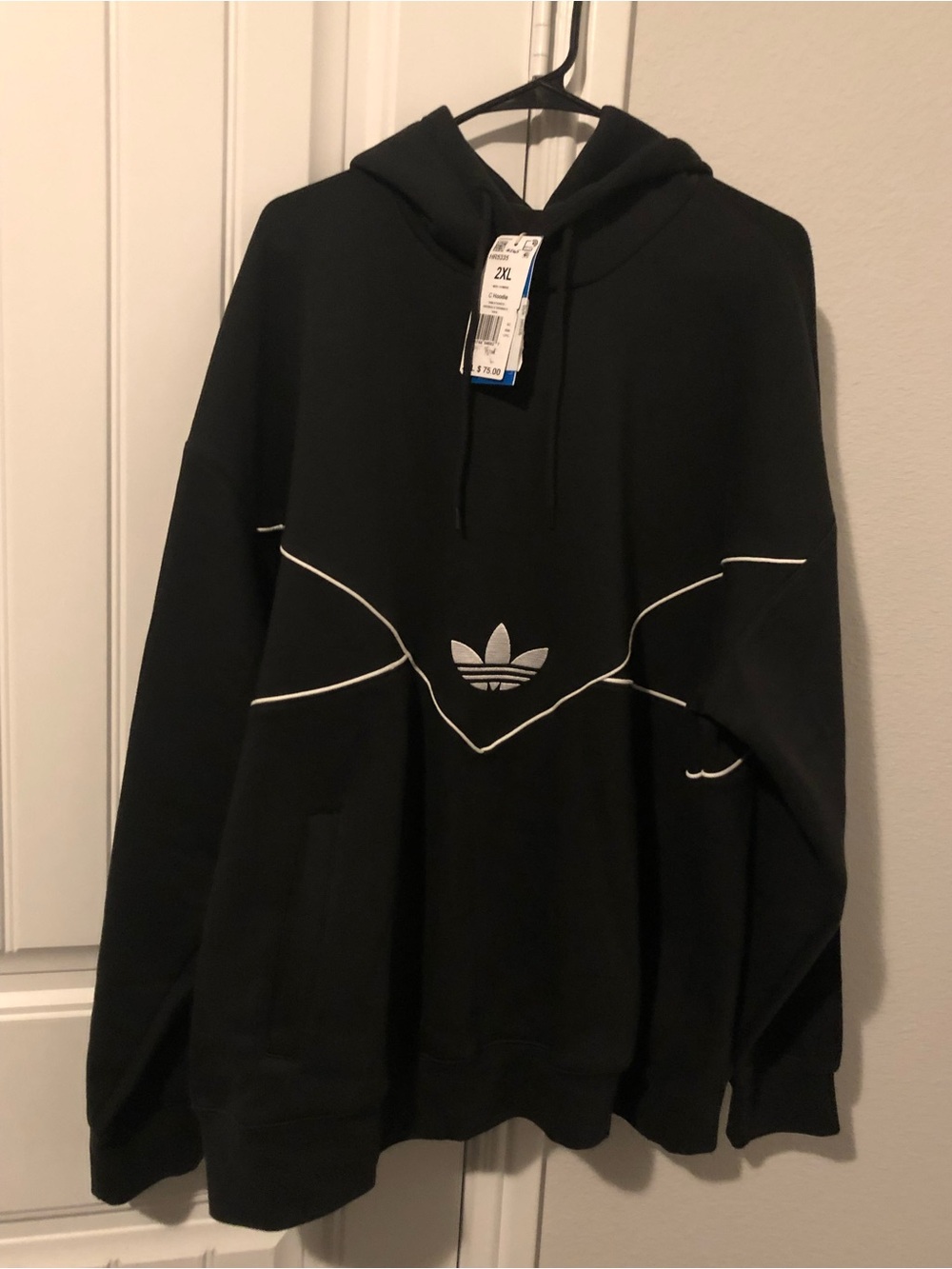 adidas Black Hoodie with White Trefoil and Piping